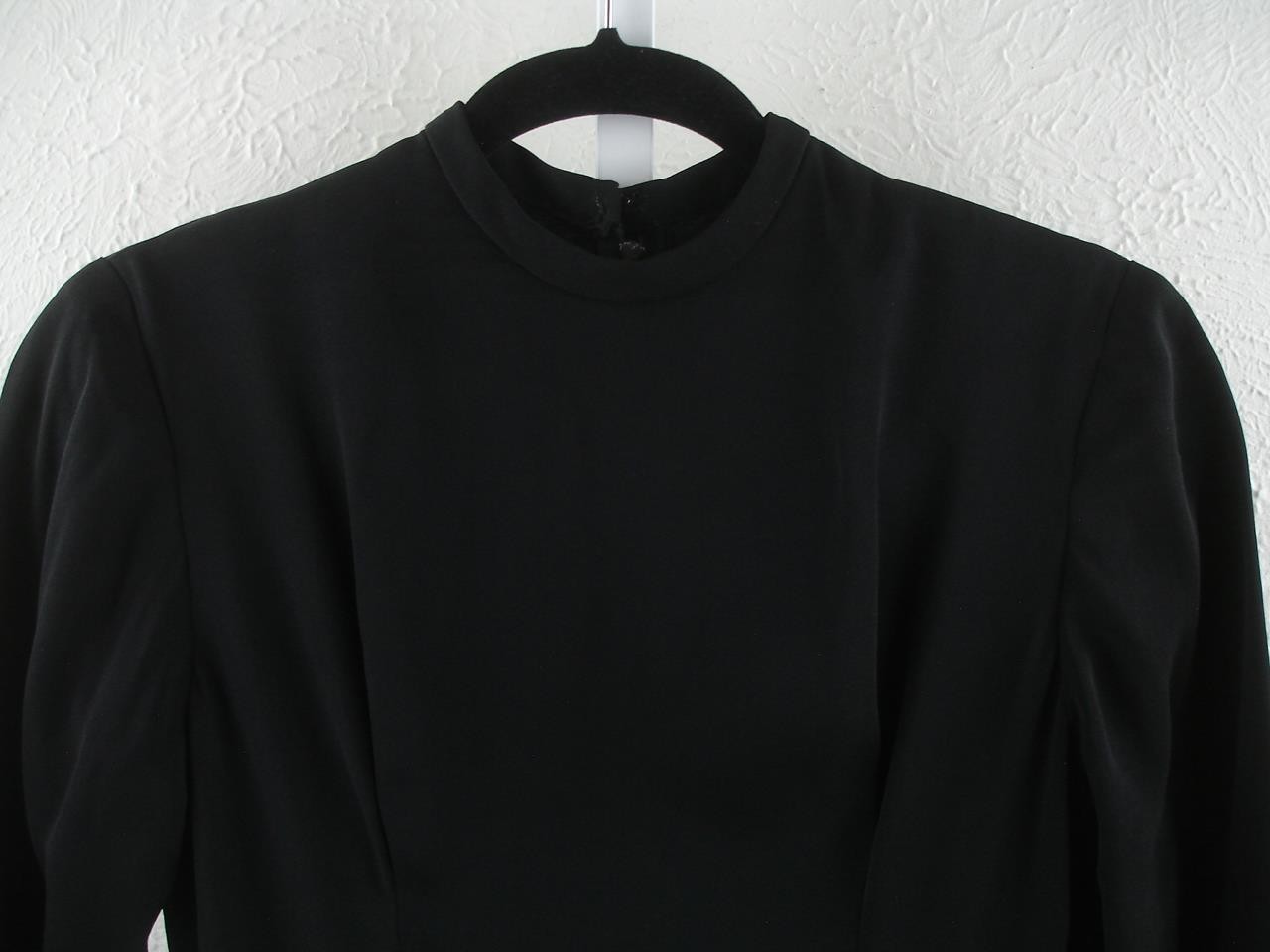 Women’s sz XS Vtg 1920’s Black Crepe Dress Peplum Bow Ruched Sleeves Long Sleeve