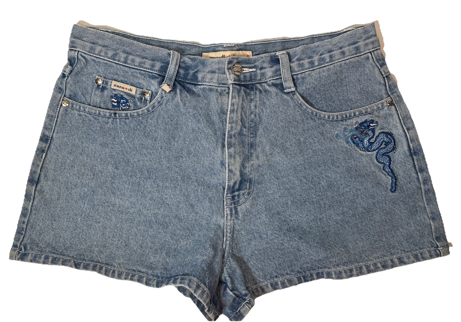 Vintage Blue Jean Shorts Zana Di Embroidered Dragon