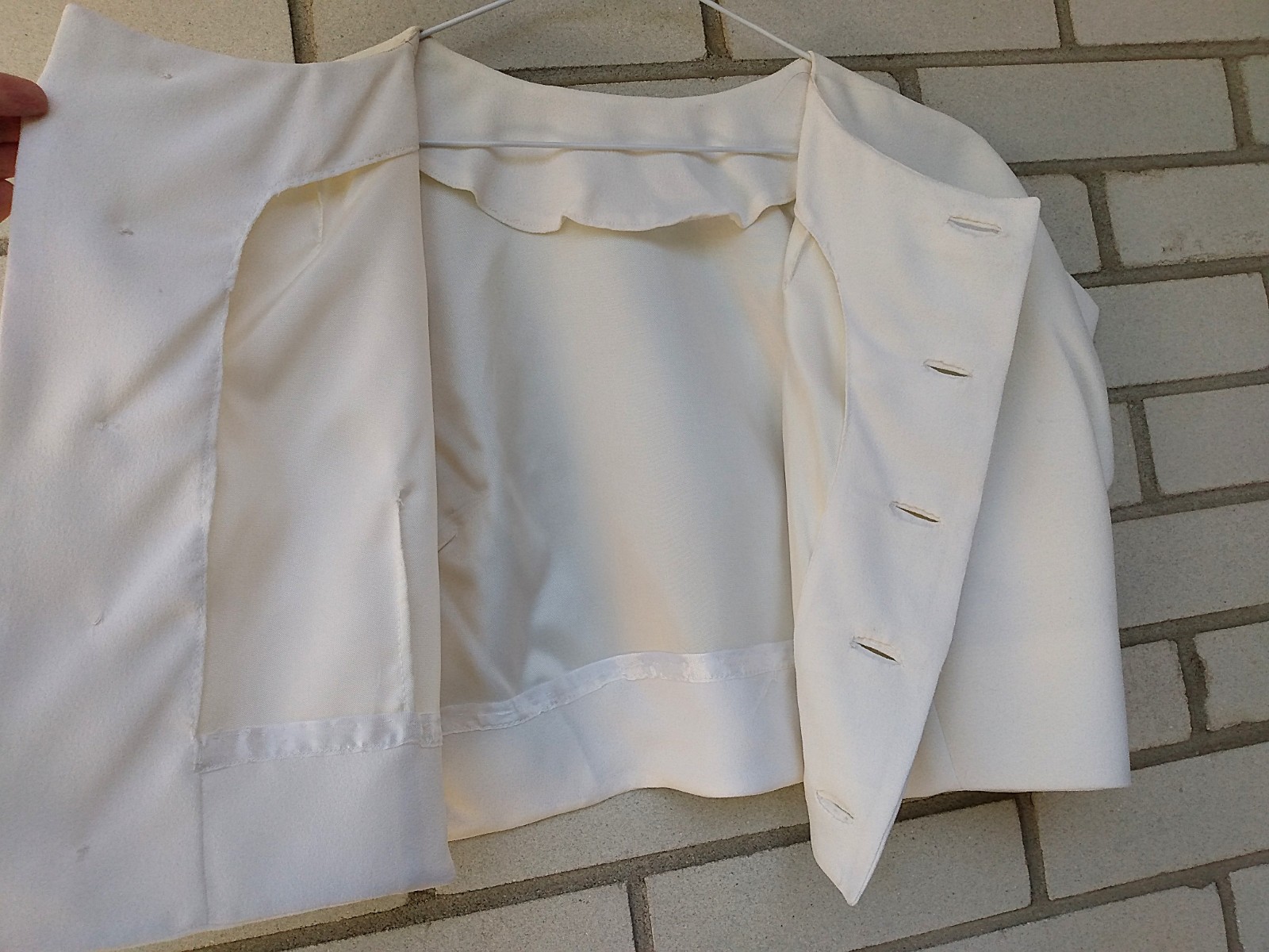 Vintage 60s Ivory Bolero Dress Jacket 42″B Rockabilly Formal Crepe Chiffon