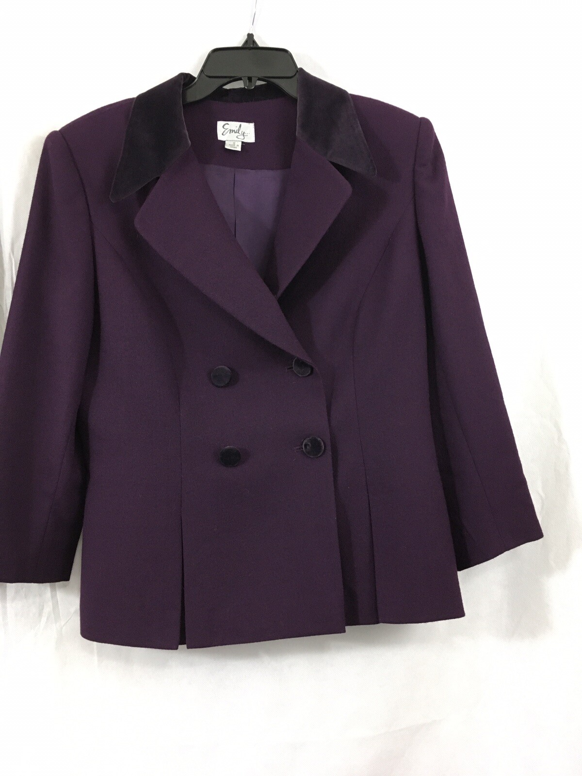 Vintage EMILY 100%Wool StretchWaist Pencil Skirt Jacket Velvet Collar Woman’s 12