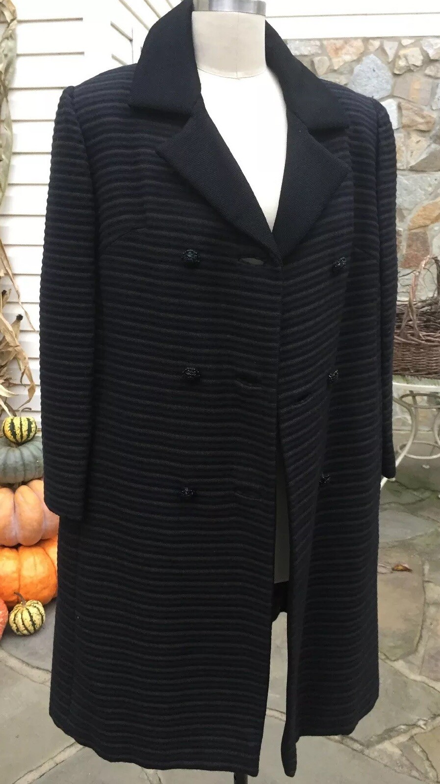 Textured Black/Brown/Navy Striped Coat 1950’s From Jaywein Arbitman NY Size M