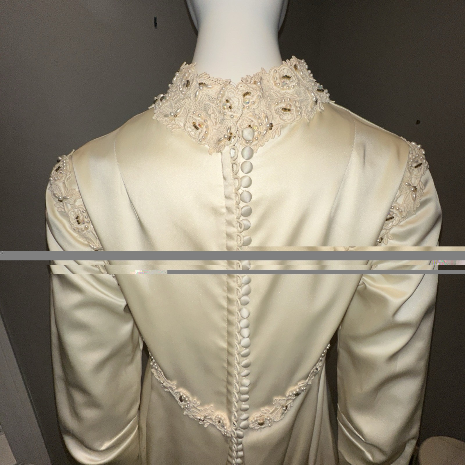 1970’s Pearls-Lace-Satin Bohemian Wedding Gown Angelair By Monika Sz 12 See Meas