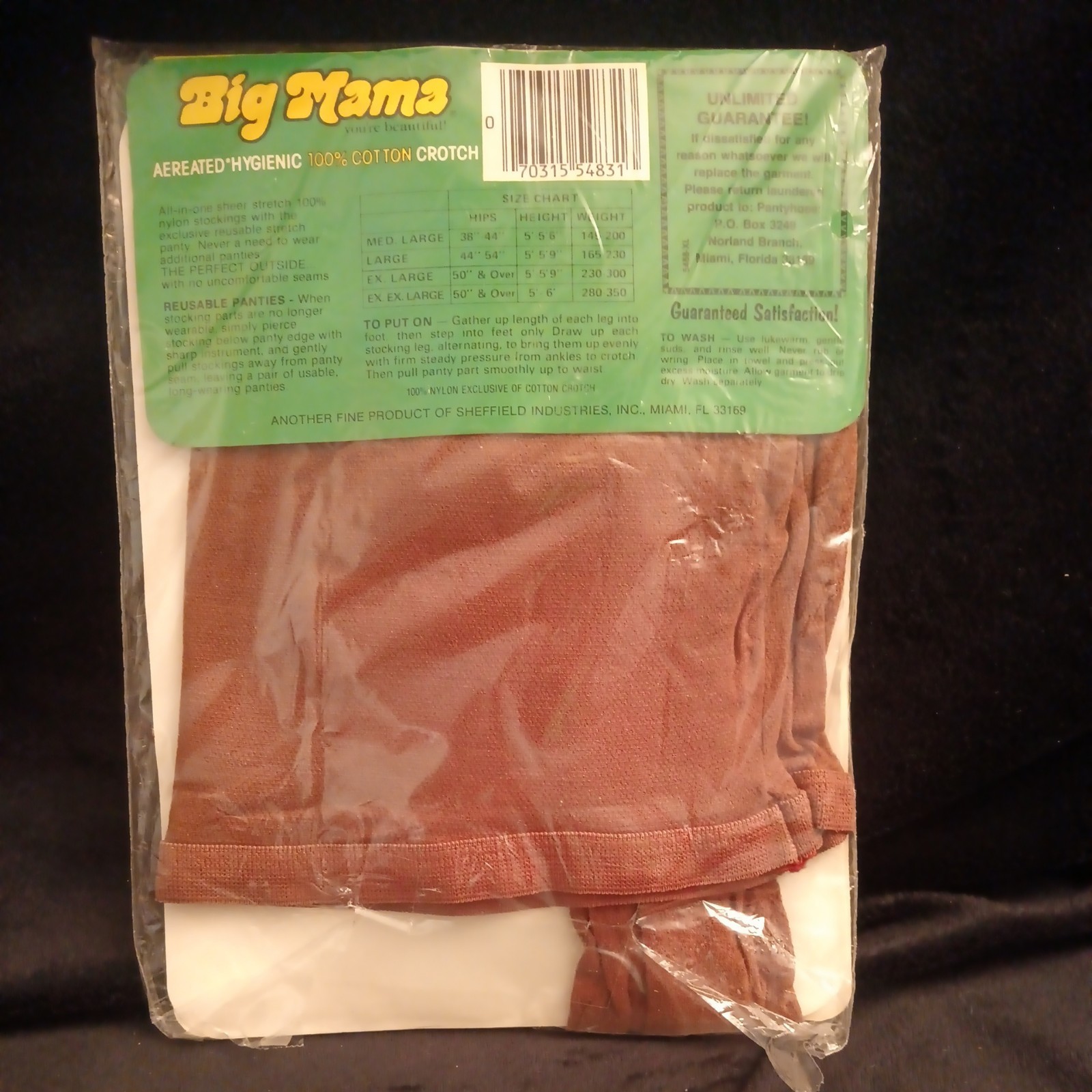 VTG Big Mama Pantyhose Reusable Panty Suntan Size XL 230-300 lb 1970-80s NEW
