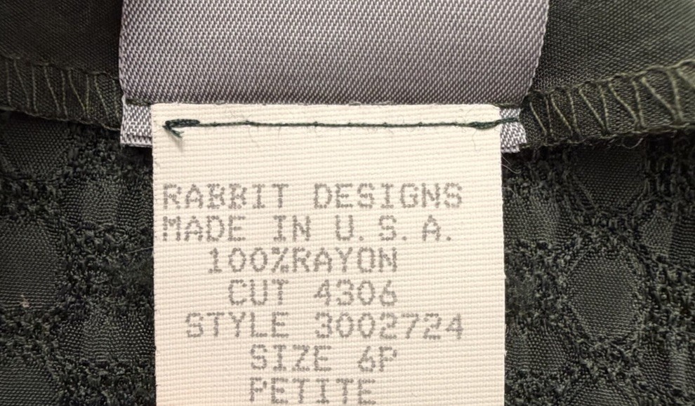 Vintage Rabbit Rabbit Designs 2 Pc Rayon Dress Jacket Set Green Petite 4P USA