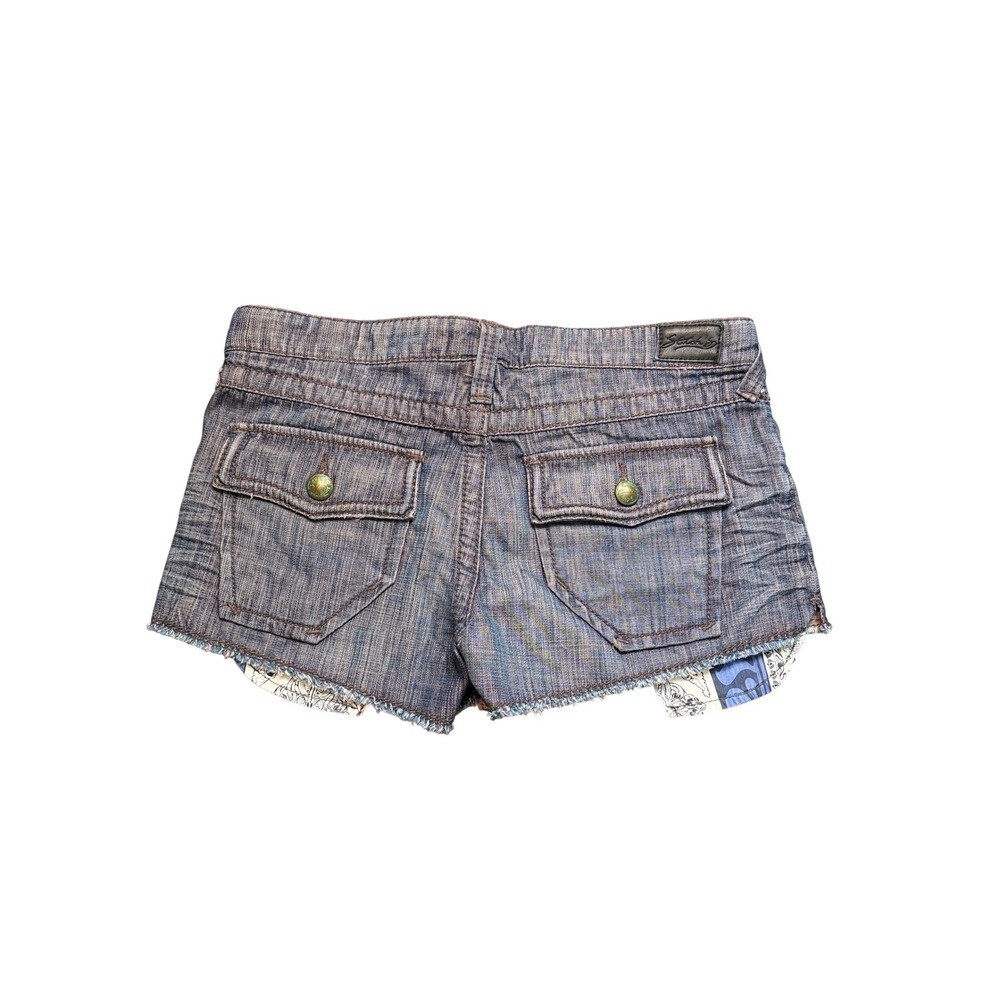 Stitches Y2K Low Rise Distressed Jean Shorts Peekaboo Pockets Y2K Size 28 Waist