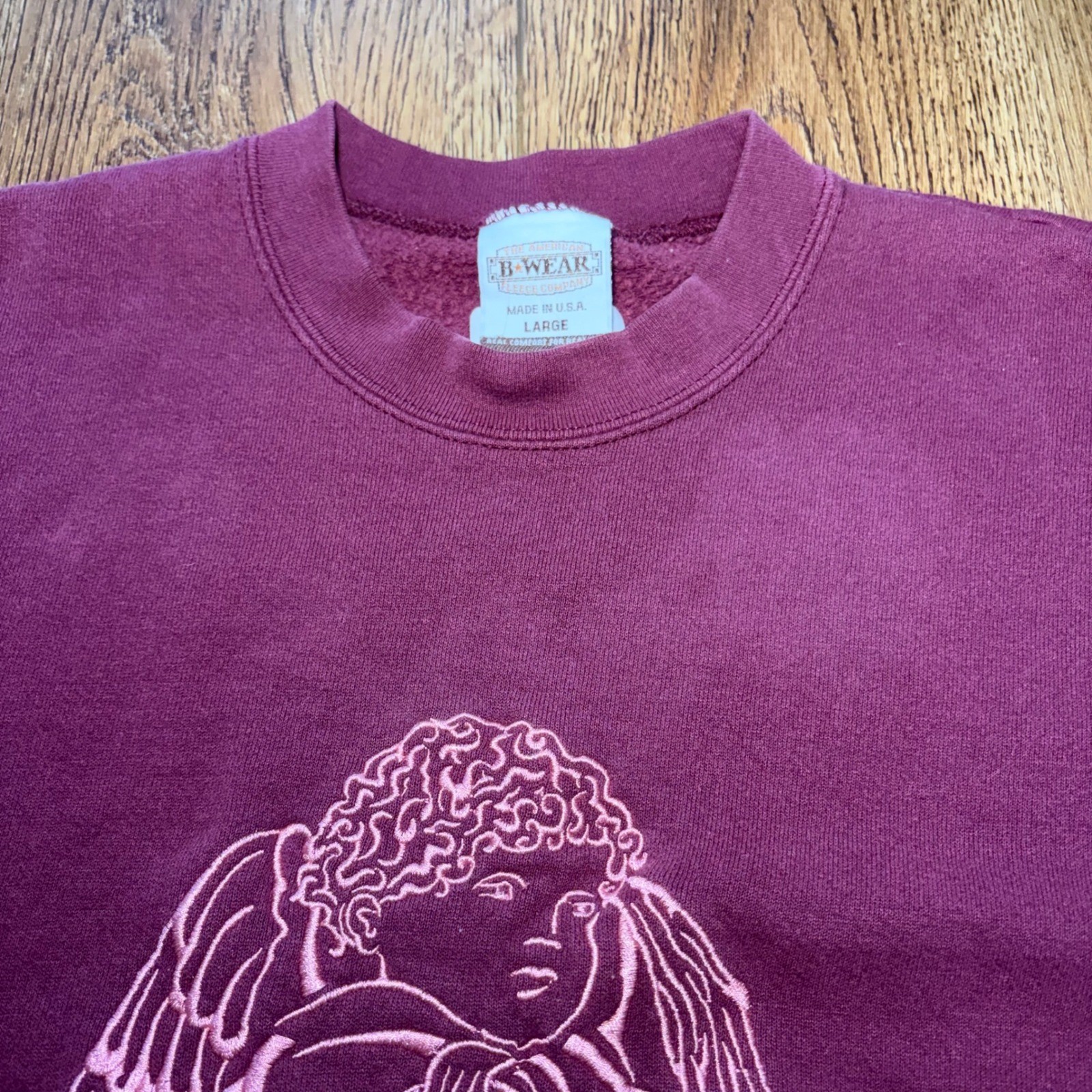VTG B-Wear Maroon Cherub Angel Heart Embroidered Sweatshirt USA made 90s size L
