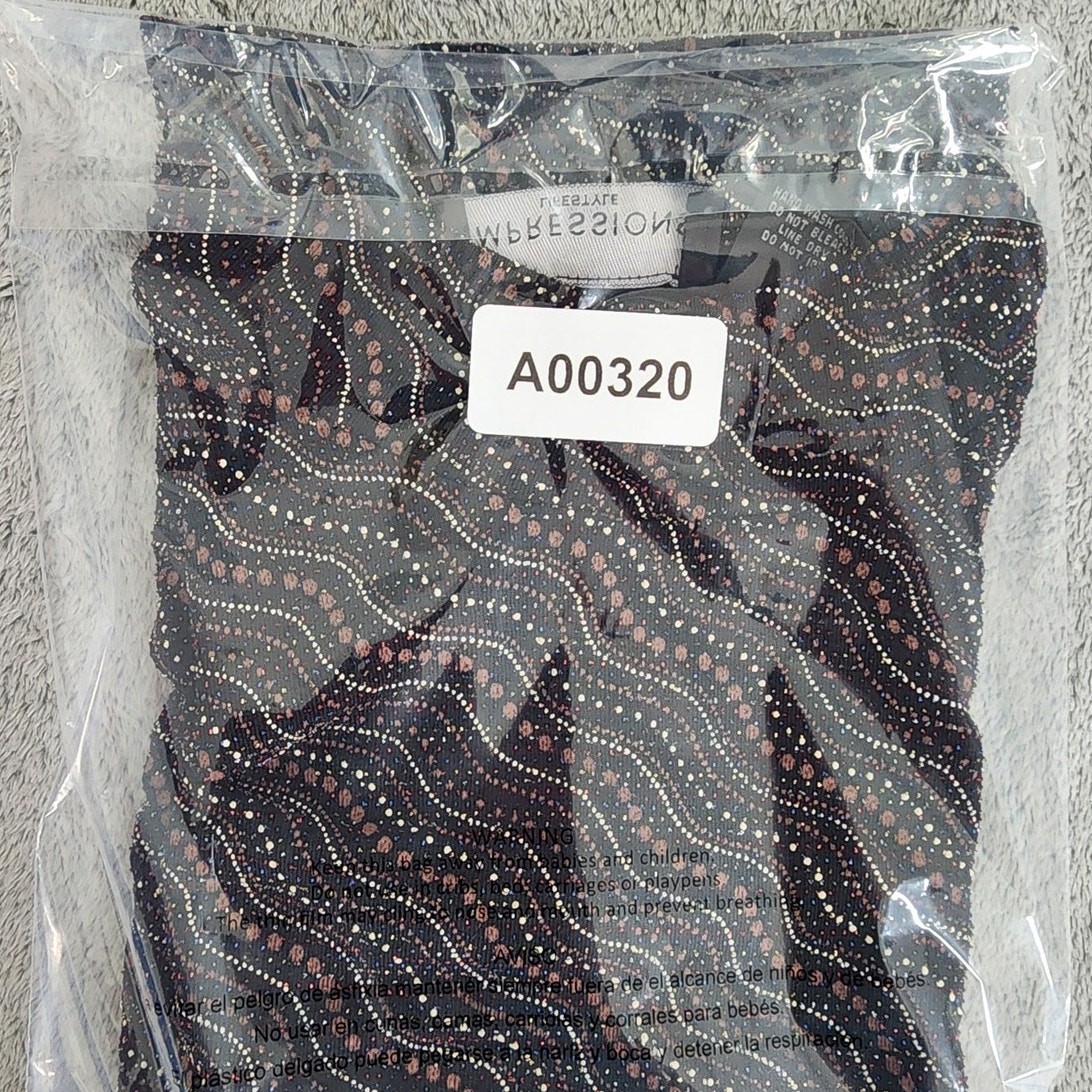 Vintage Impressions Top Womens L Black Glitter Studded Sequin Mock Neck Stretch