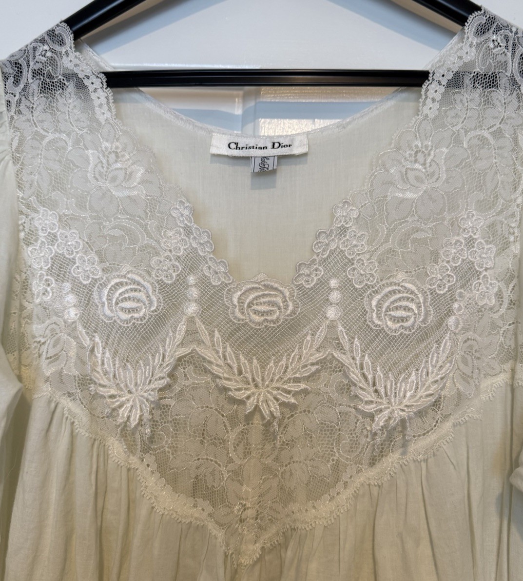 Christian Dior White Cotton Lace Trim Nightgown, Size M (MPN 338938)