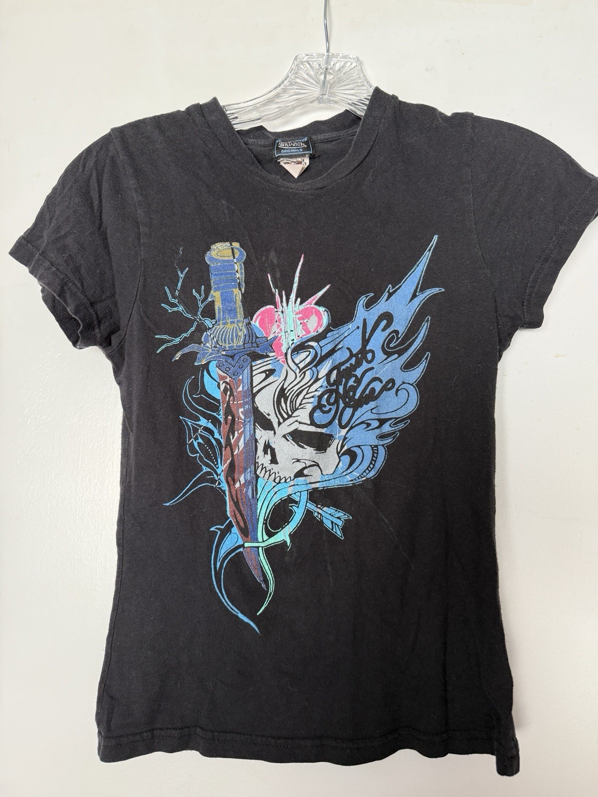 Rare Vtg Y2K Von Dutch Graphic Skull Sword “Trust No One” T-Shirt- PL *Read