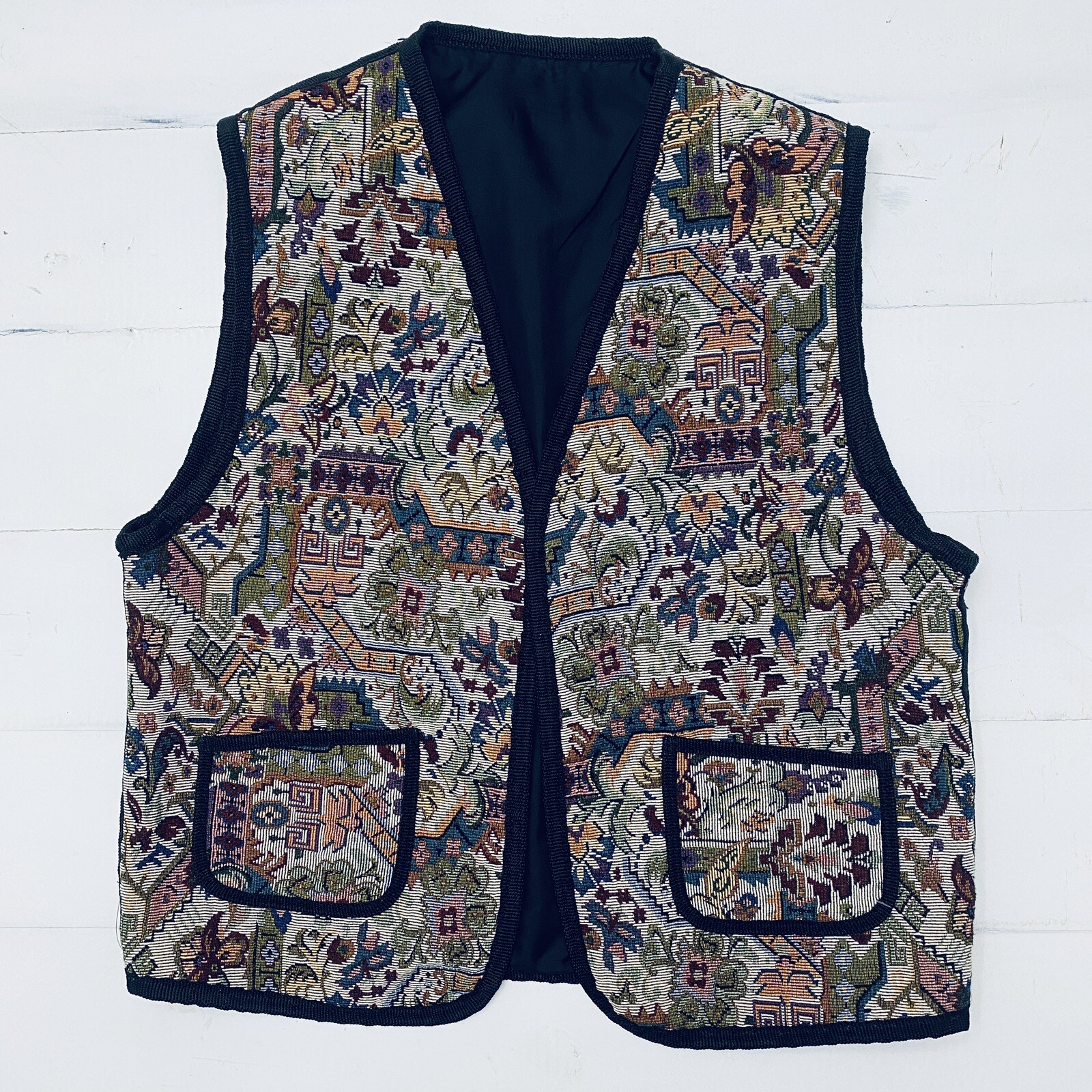 Vtg Diinya Baroque Floral Tapestry Art To Wear Novelty Lined Vest Women’s Medium