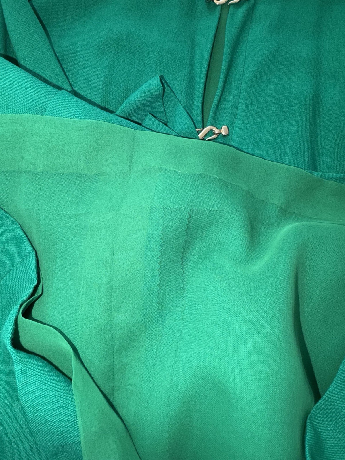 VTG 80s Pauline Trigere Bergdorf Goodman Emerald Green Maxi Textured Shirt Dress