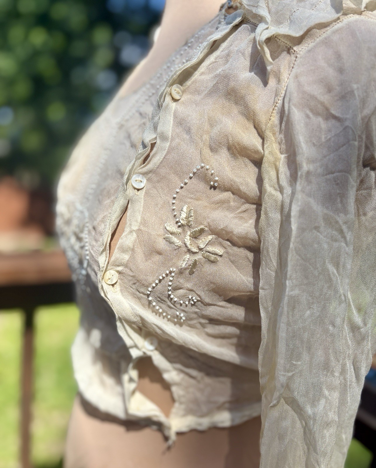 ✨ Antique 1907 Edwardian Sheer Blouse Beaded Embroidery Sailor Collar RARE gem