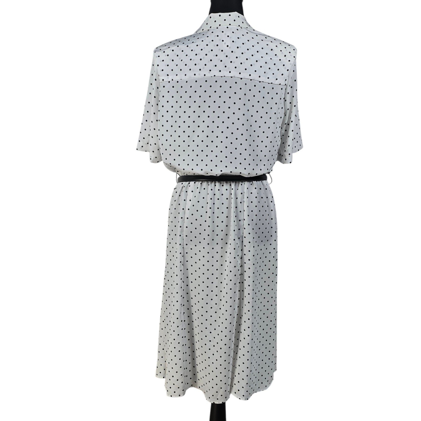 Vintage VLP Petites Polka Dot Dress White Black Belted ILGWU Made in USA Size 14
