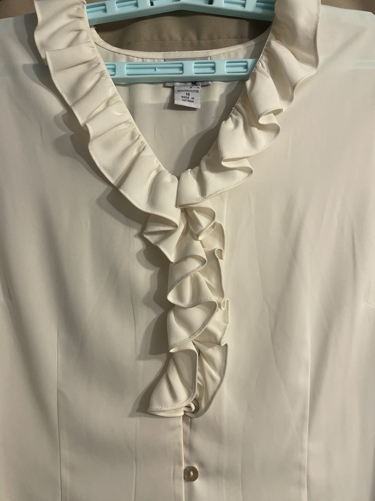 Vtg 80’S Women’s Ivory Blouse Sz 18 Ruffles Classy Preppy Structured Old Money