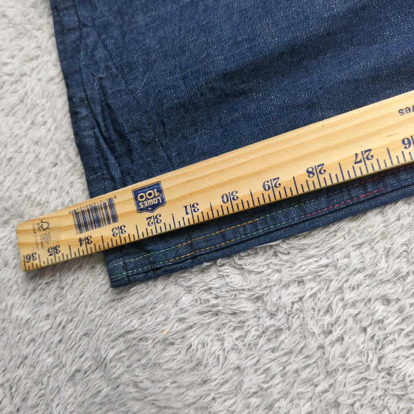 Vintage 1970s Farah Jeans Womens 31 XL Blue Flare Bell Bottoms Rainbow Stitch
