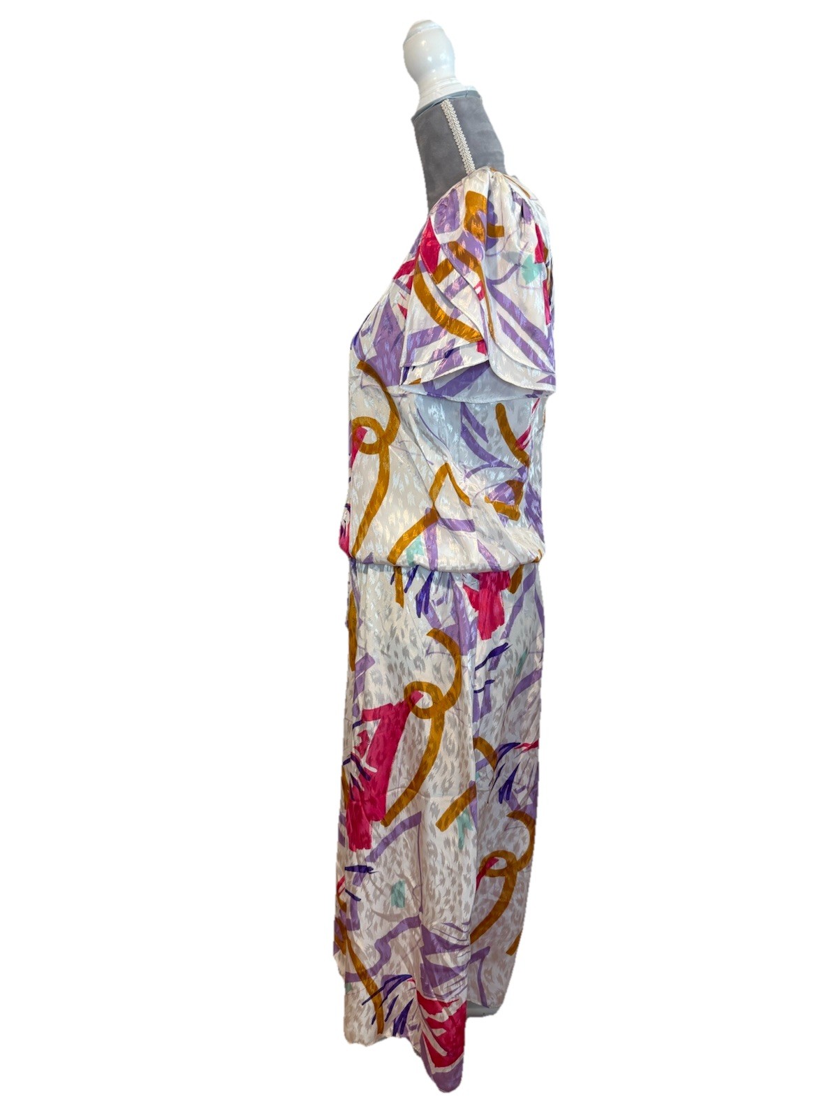 Vintage 80s Silky Flowy Floral Polyester Midi Dress Sz 10 Career Golden Girls