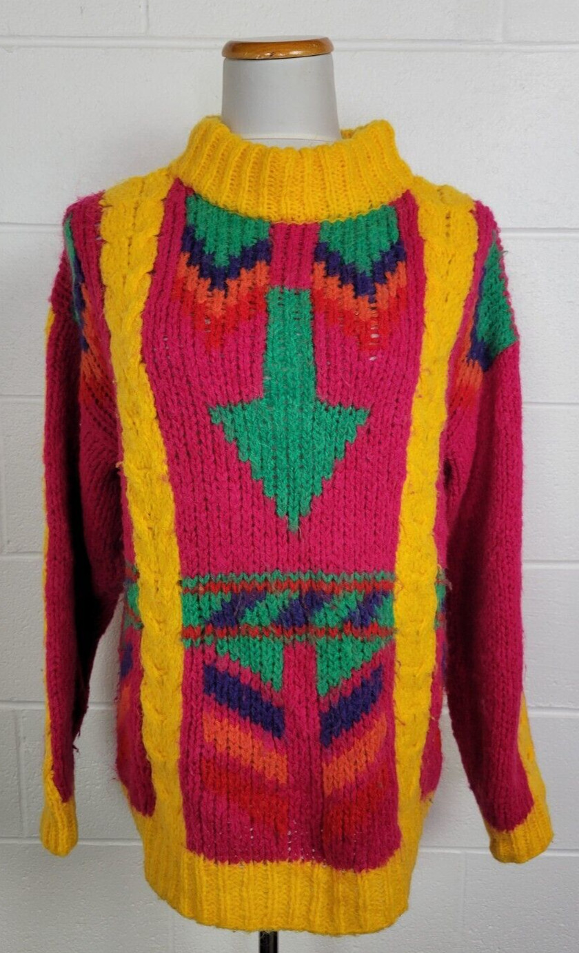 Protokol by Collage Vtg Mohair Blend Chunky Knit Geometric Sweater Pink Small