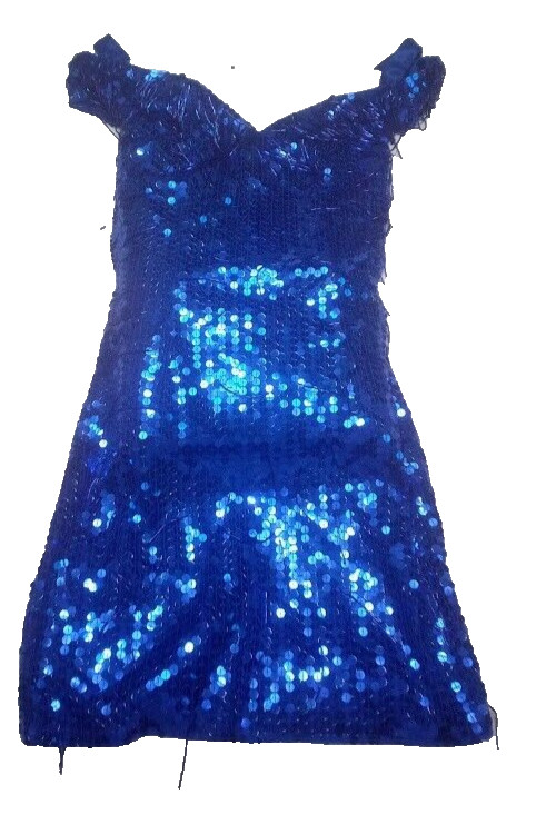 Vintage Nadine Blue Sequin Prom Dress Fringe Small 1980s Party Gown