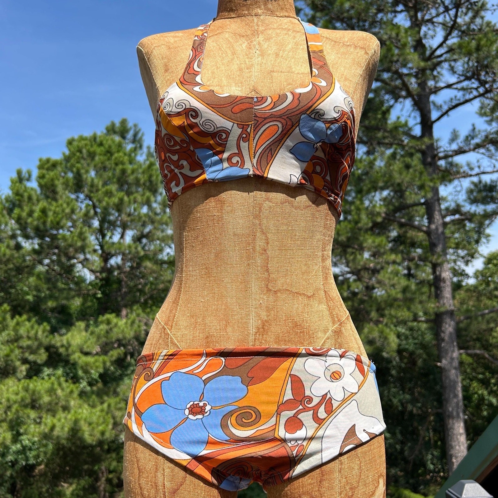 Vintage 60s Psychedelic Op Art Pucci Inspired Handmade Bikini Swimsuit XXS