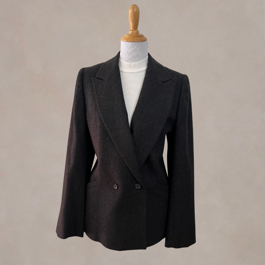Vintage 80s Evan Picone Charcoal Gray Wool Double Breasted Blazer 10 USA