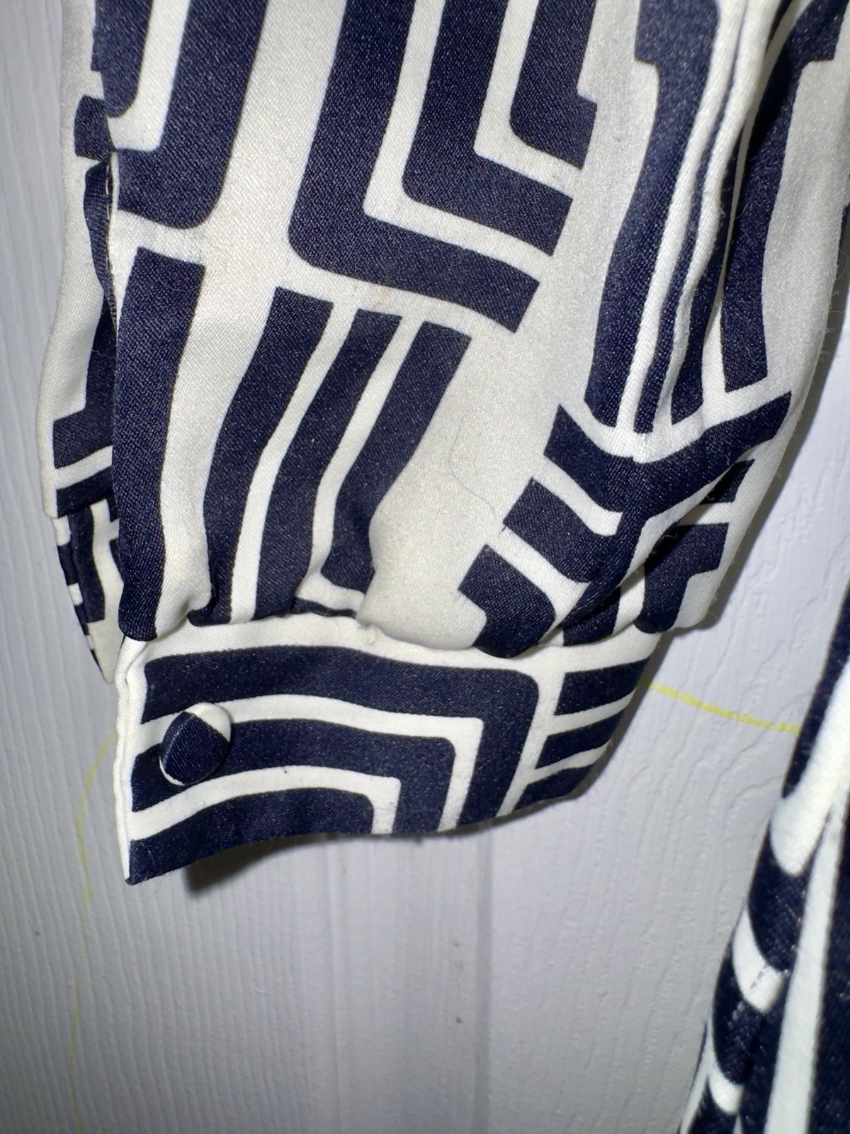 Rare Vintage Lanvin Silk Navy & Cream Geometric Dress 1970s