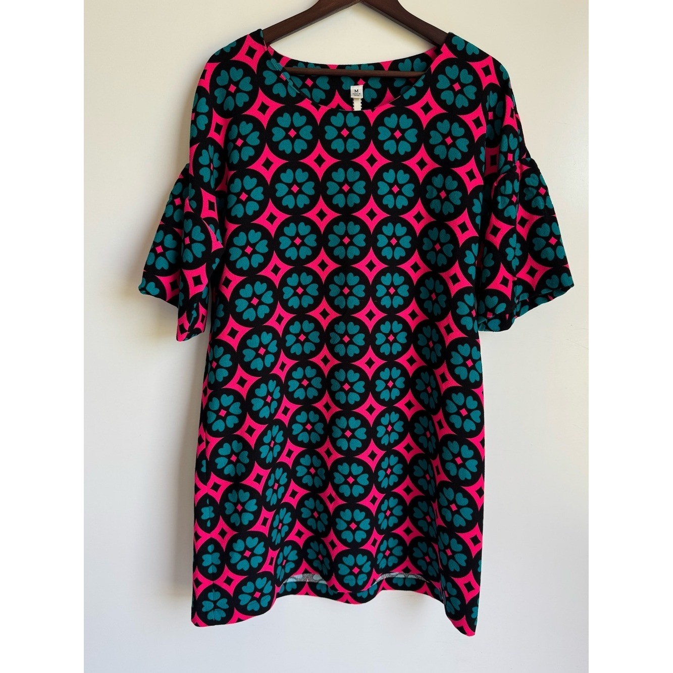Uncle Frank Women Medium Geometric Shift Dress bell Boho Mod Retro Pink Blue