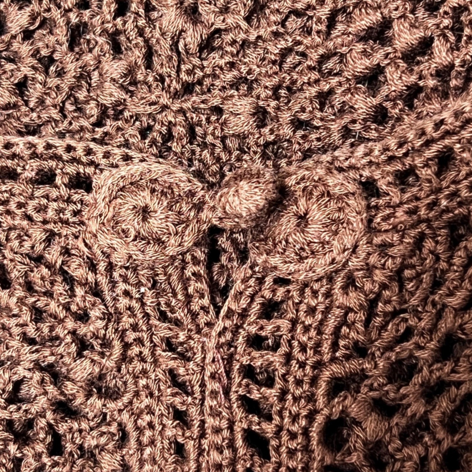 Y2K Jones NY Open Crochet Top Brown XL Mercerized Cotton Boho GrandmacoreVTG