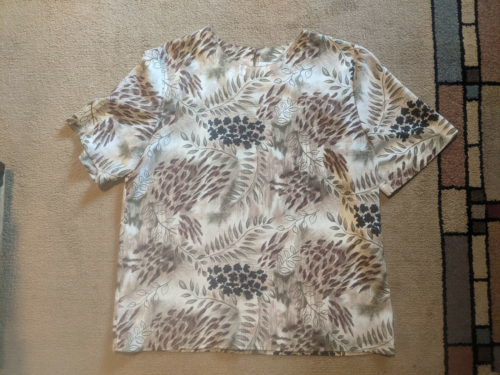 Vintage 80s or 90s Kathy Ike Top Medium M Floral Leaf Fall Ferns EUC!