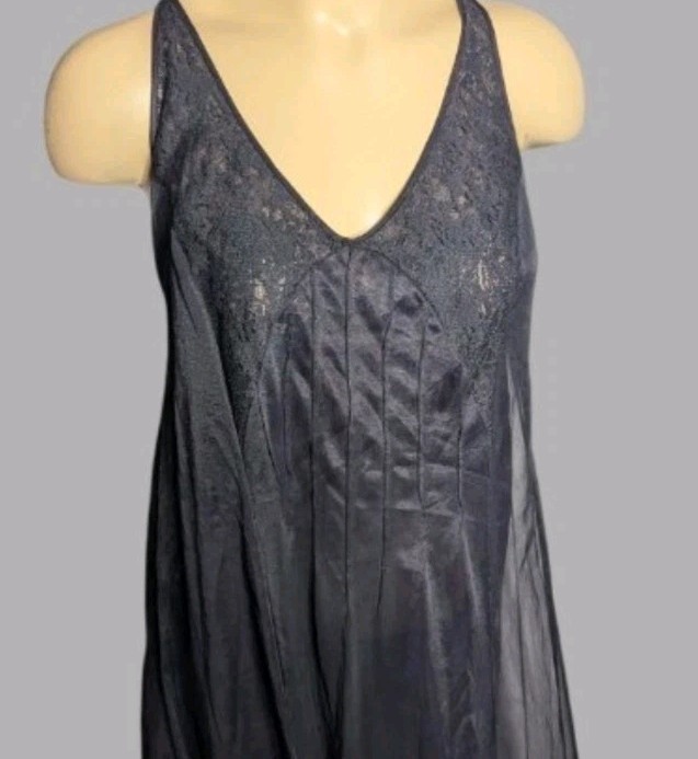 VTG 1950s Vassarette Maxi Slip Dress Nightgownown Layered Chiffon Lace Black 36