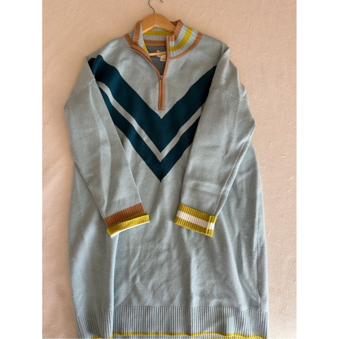 Anthropologie Maeve VarsityLight Blue Chevron Zip-Neck Sweater Dress – Unbranded