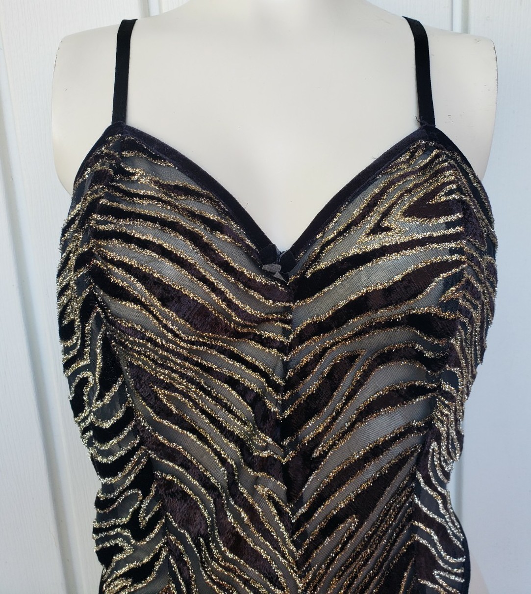 Vintage MAIDENFORM Velvet Silver Metallic Mesh Teddy Playsuit Size Medium Black