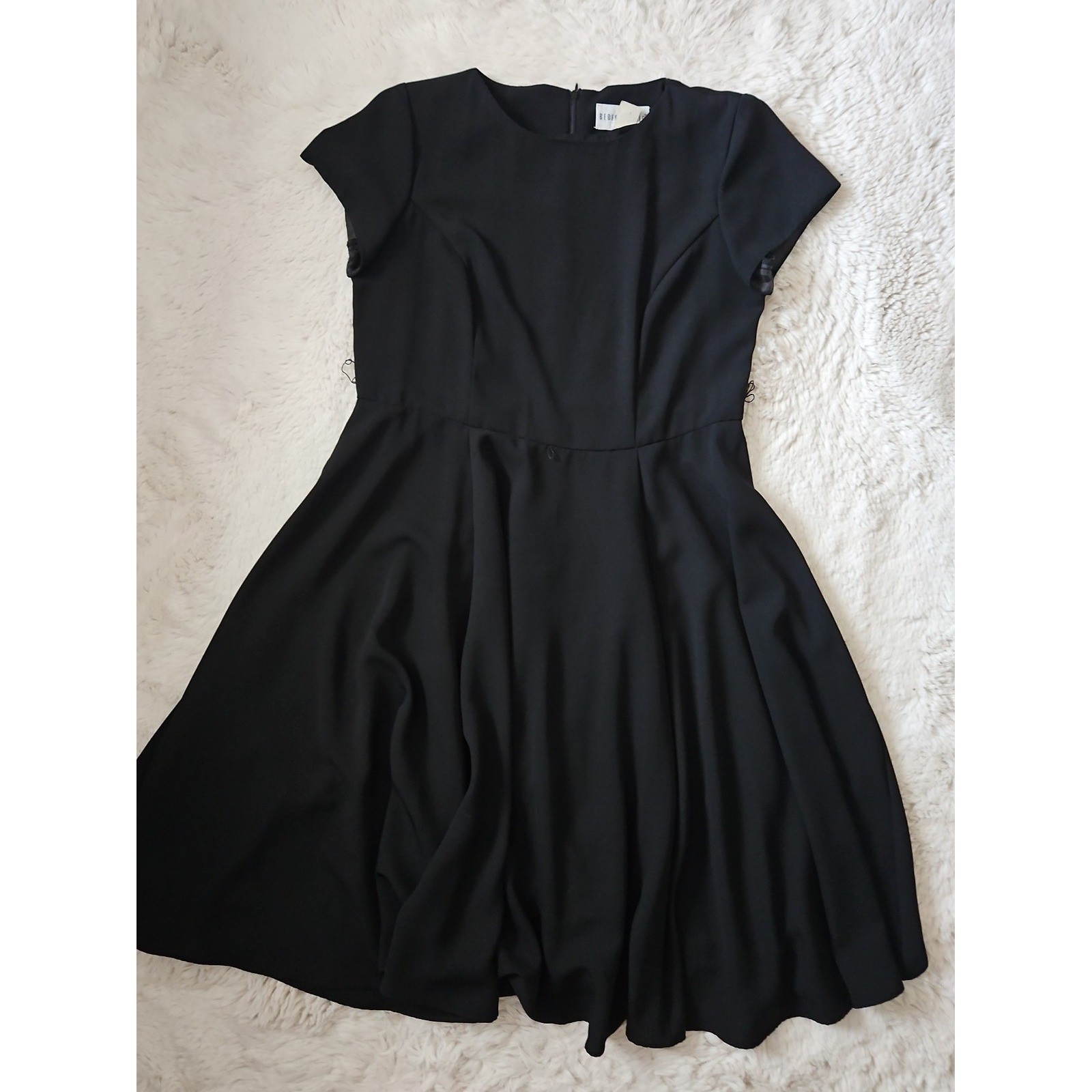 Vintage Bedford Fair Black A-Line Dress Made in USA Short Sleeve 10P