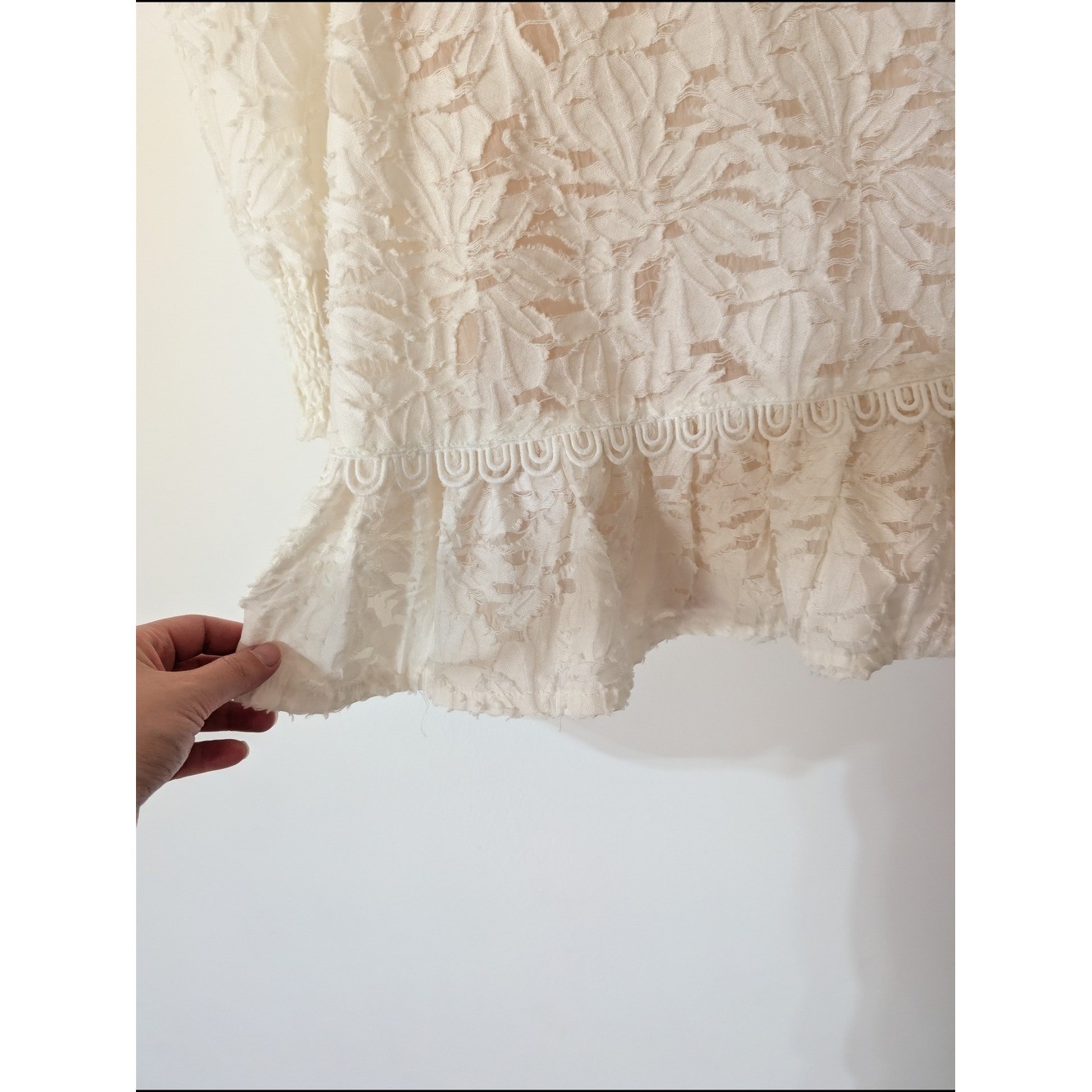 Ivory Lace Long Sleeve V-Neck Mini Dress Sz S Bachelorette Bridal Shower Wedding
