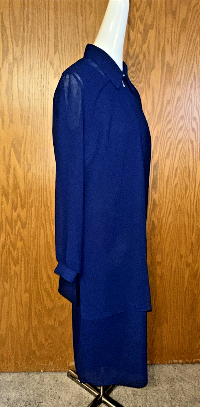Vtg Florentine Brand Navy Chiffon Jacket Dress Size 10 – Canadian Midi Length