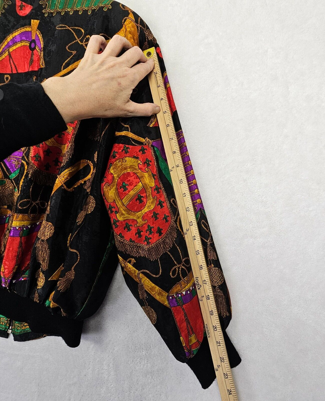 VTG Metro High Fashion Jacket Women L Colorful Full Zip Shoulder Pads Satiny Y2K