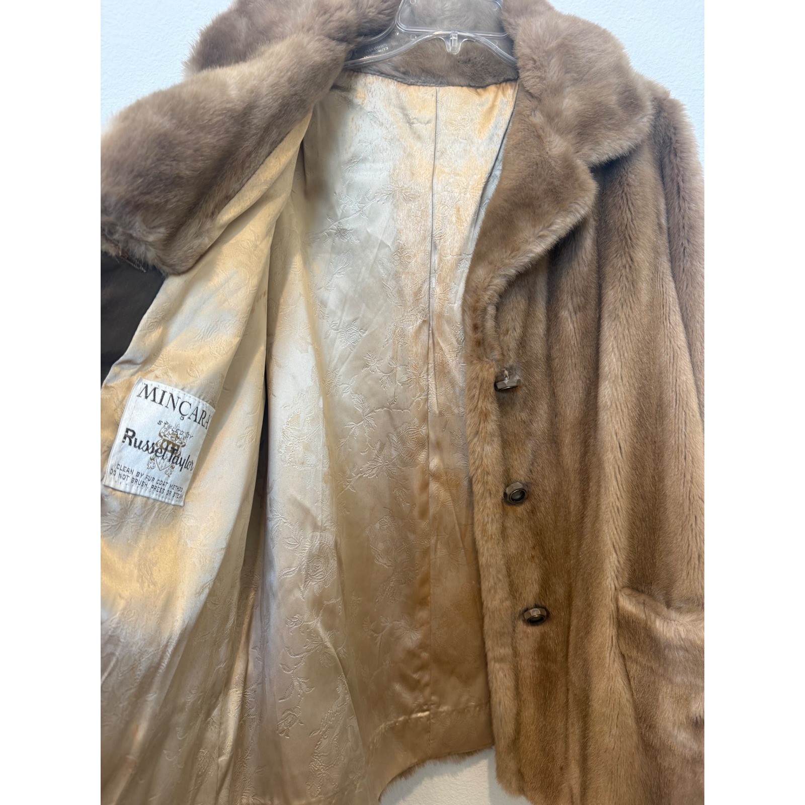 Vintage Russel Taylor Mincara Faux Fur Coat Brown Mid-Length Button Front Jacket