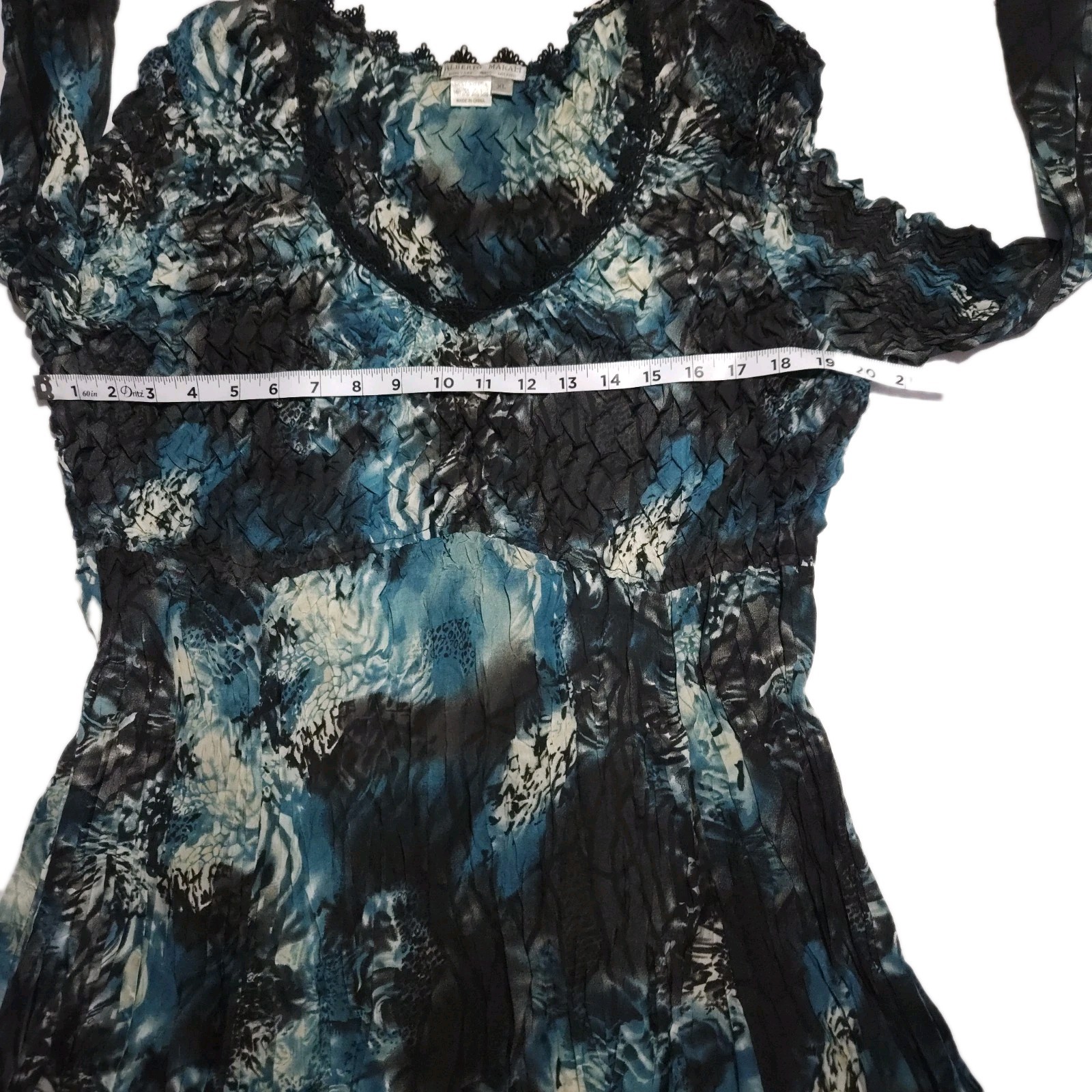 Vtg Y2K Alberto Makali Witchy Whimsy Goth Crinkle Dress Teal Blue Black Size XL