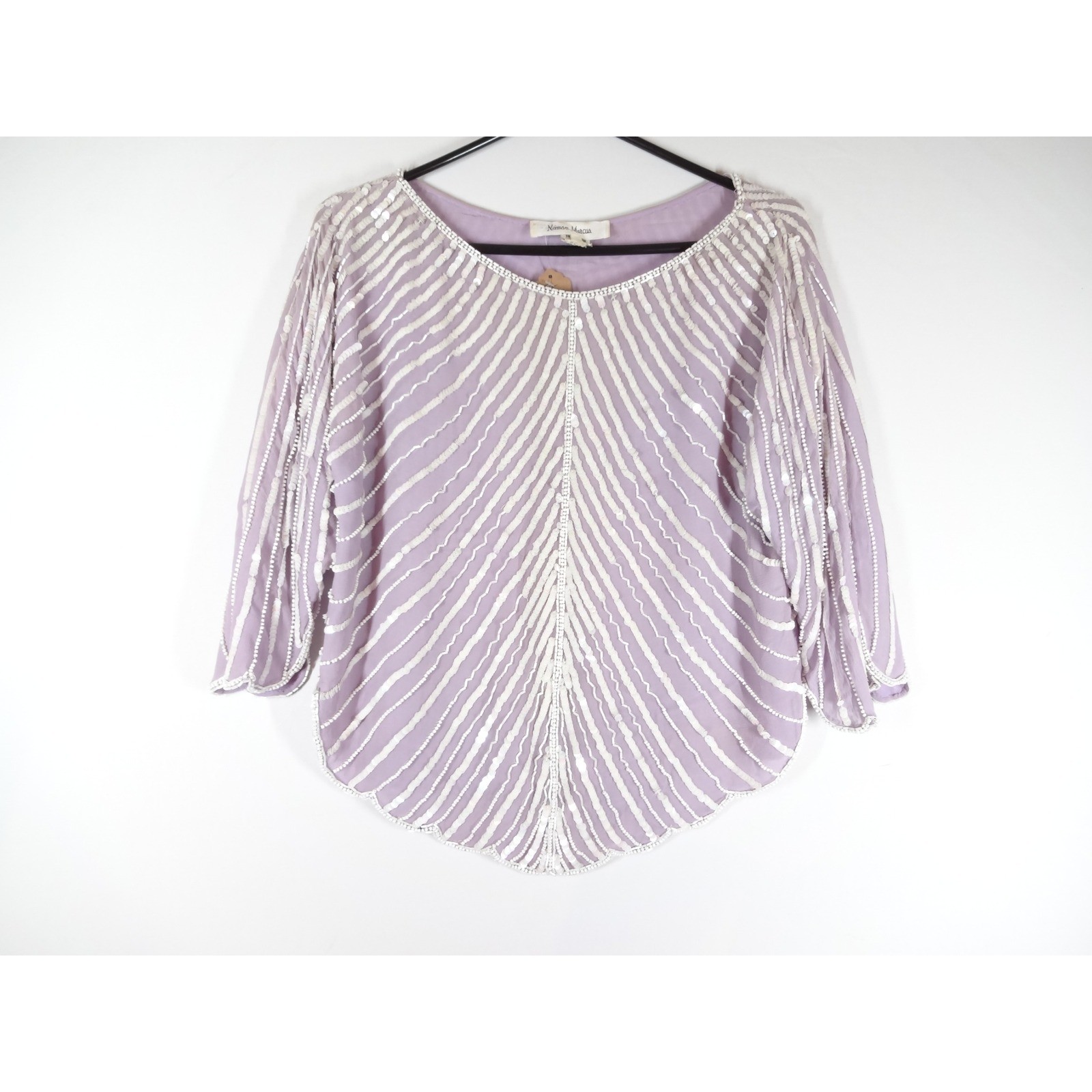 Vintage Neiman Marcus Silk Blouse Womens M Lavender Purple Beaded Sequin Glam