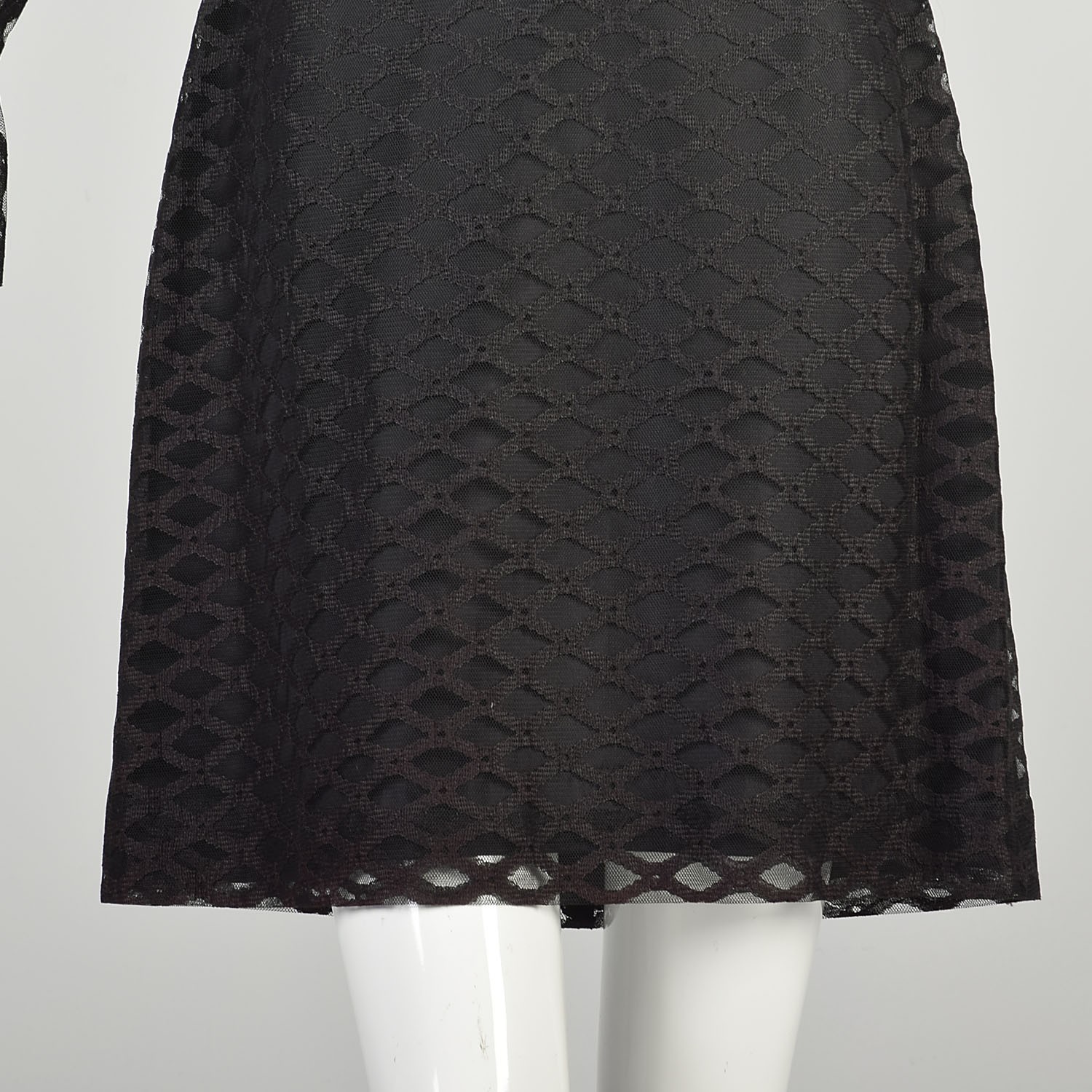 Medium 1970s Black Mini Dress Sheer Long Sleeve Ruffle Collar Cocktail Party LBD