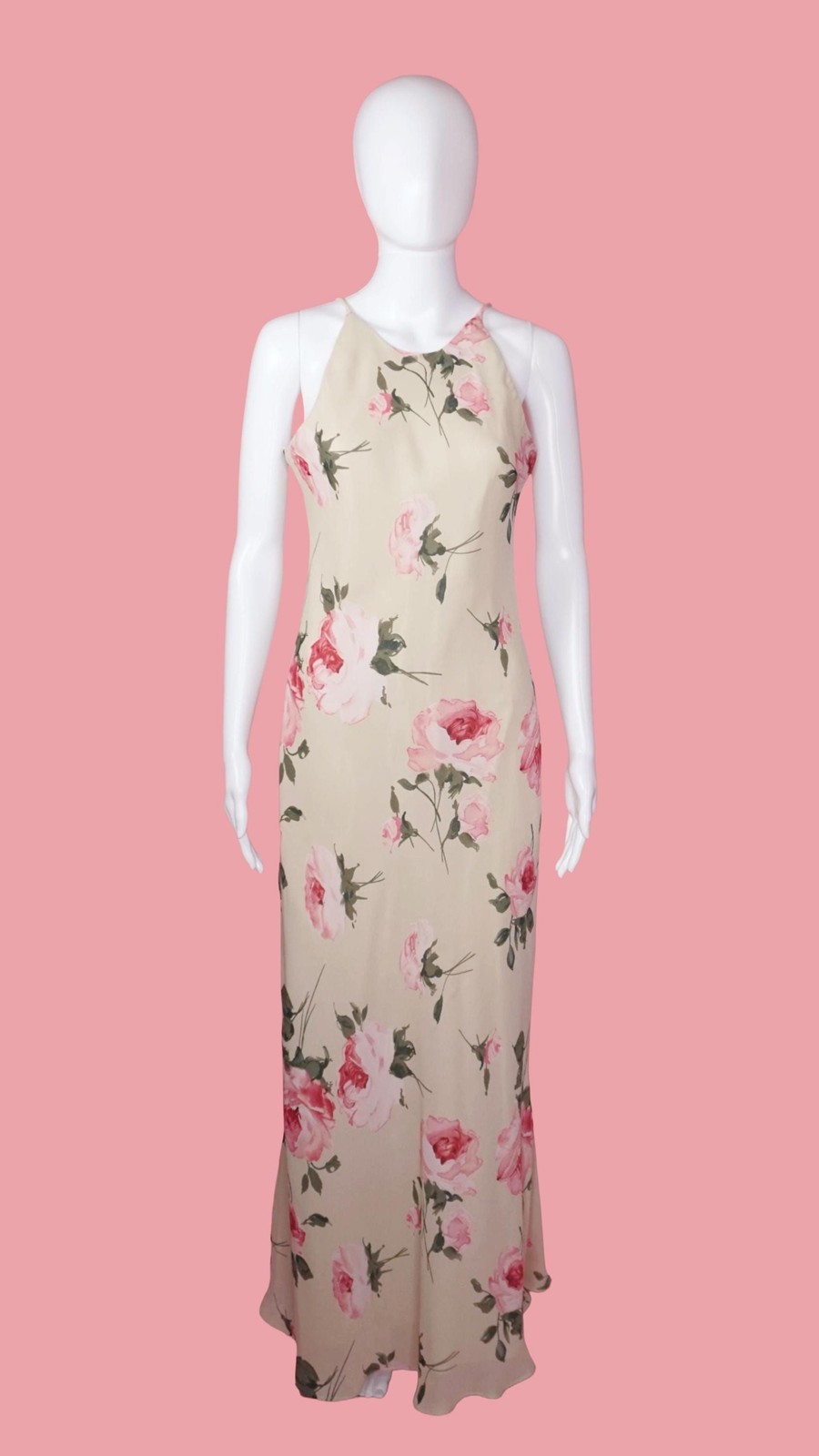 1990s-Y2K HAMPTON NITES ROSE Watercolor Floral Print Maxi Slip Dress. Medium.
