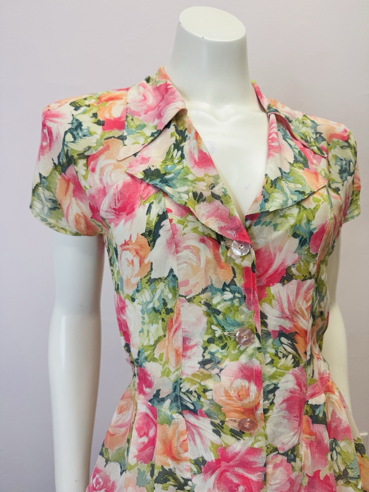 VTG Multicolor floral peplum Skirt & Top Set Nanny wedding designer alexander M