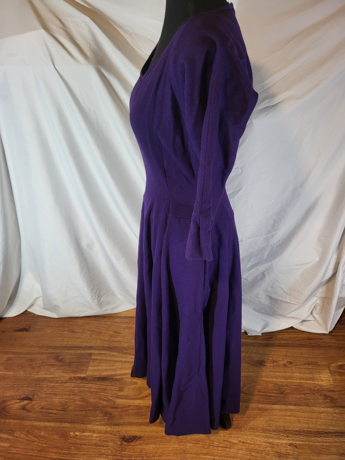 Vintage Circle Skirt Dress 1950s Homemade Rockabilly Wool Purple Swing Size 8