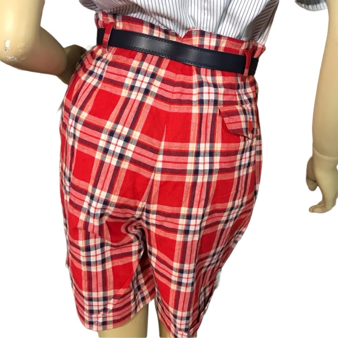 VINTAGE 1990’s DEADSTOCK JJ FARGO RED PLAID PLEATED SHORTS & BELT SIZE 11/12 NWT