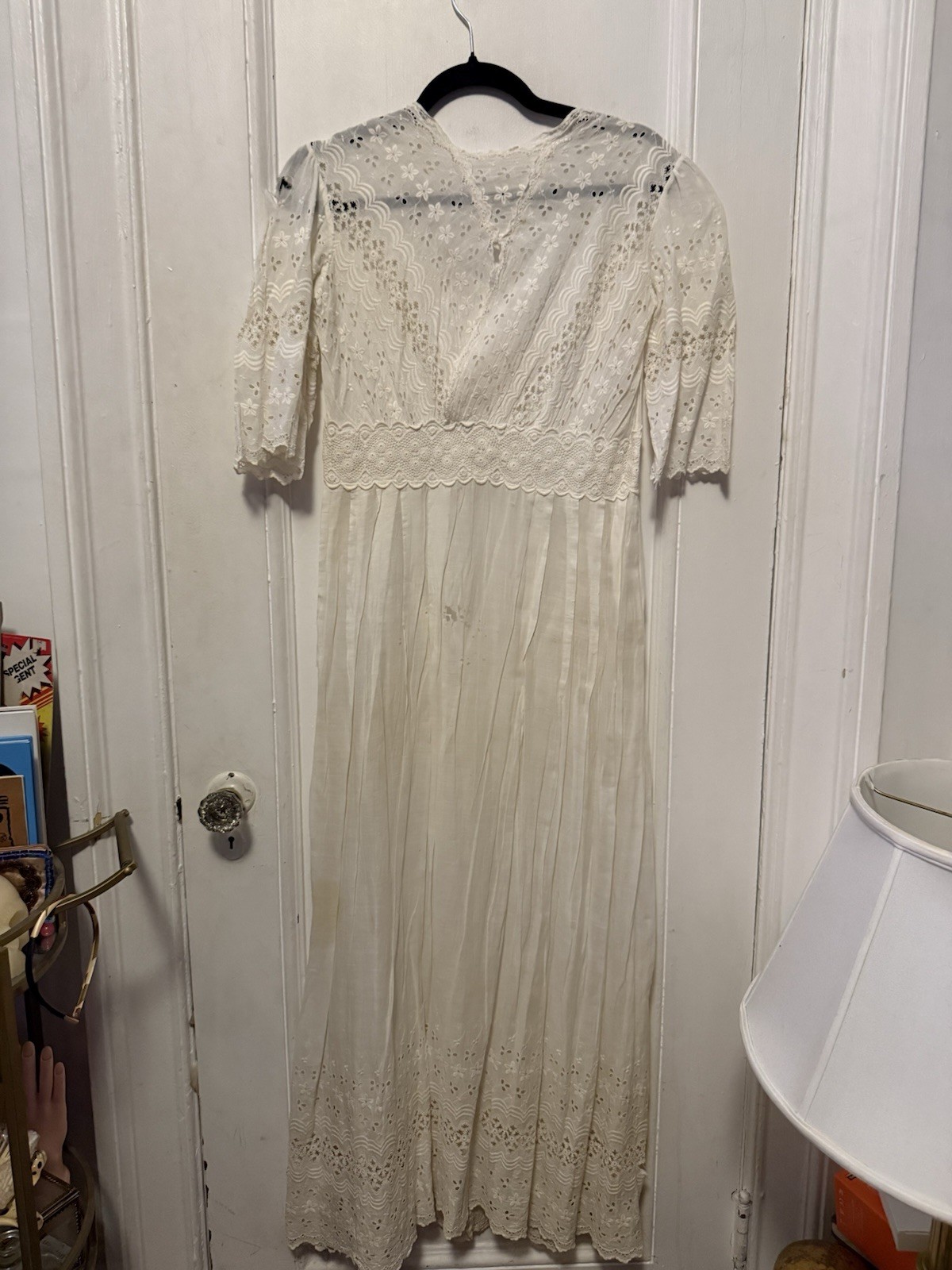 Antique Edwardian White Irish Lace Eyelet Cotton Lawn Lingerie Tea Summer Dress