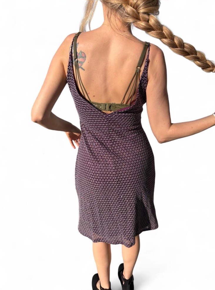 Vintage Diamond Sparkle Plum Purple And Silver Glitter Cocktail Party Dress M