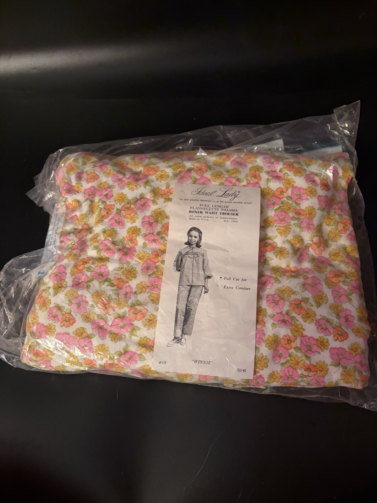 Sz 38 Vtg 60s Ideal Lady Flannel Pajamas Winnie Floral Pink Orange NOS