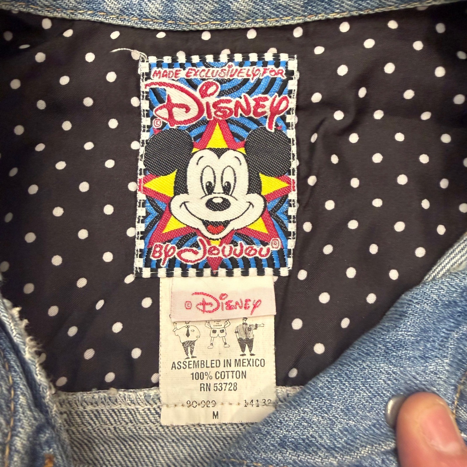 Vintage Disney by JouJou Mickey Minnie Mouse Denim Jacket Polka Dot Red Blue M