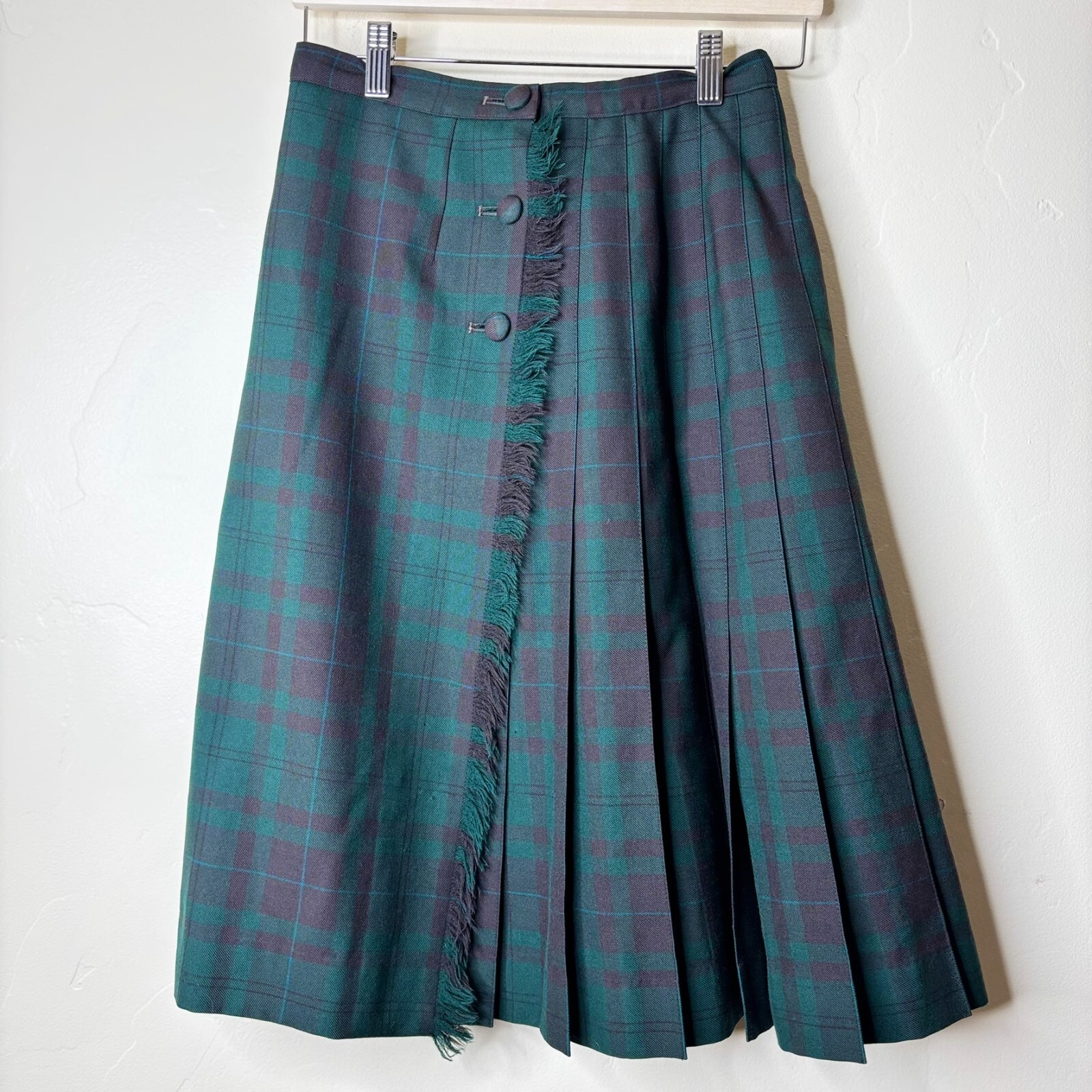 Vintage Hudson’s Bay Lancaster Skirt Sz 25 Black Watch Wool Pleated Wrap Midi