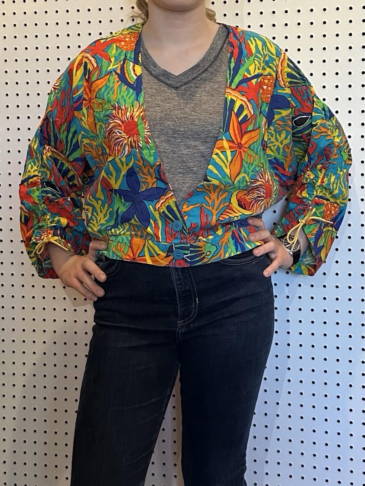 Vintage That’s Me Light Jacket Adjustable Sleeve Tropical Print Coastal Grandma