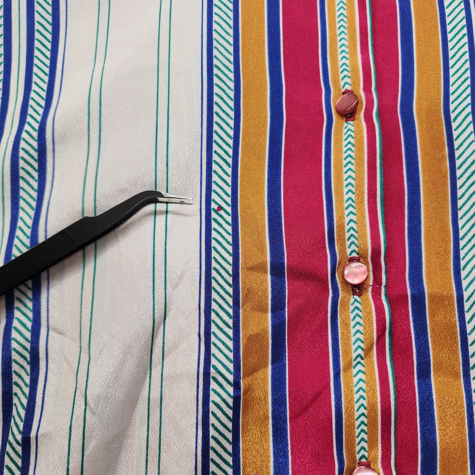 Vintage Its Gailord Striped Button Down Blouse 14 Multicolor Long Balloon Sleeve